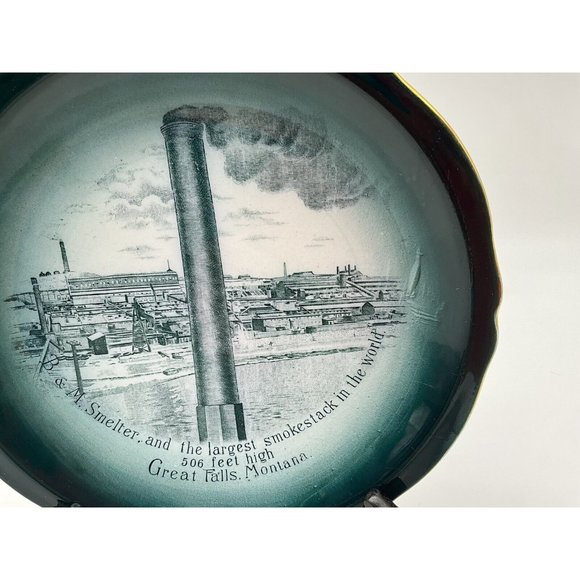 Buffalo Pottery Antique 7.5" B & M Smelter Smokestack Plate 1915 Great Falls Mt. - Picture 6 of 13